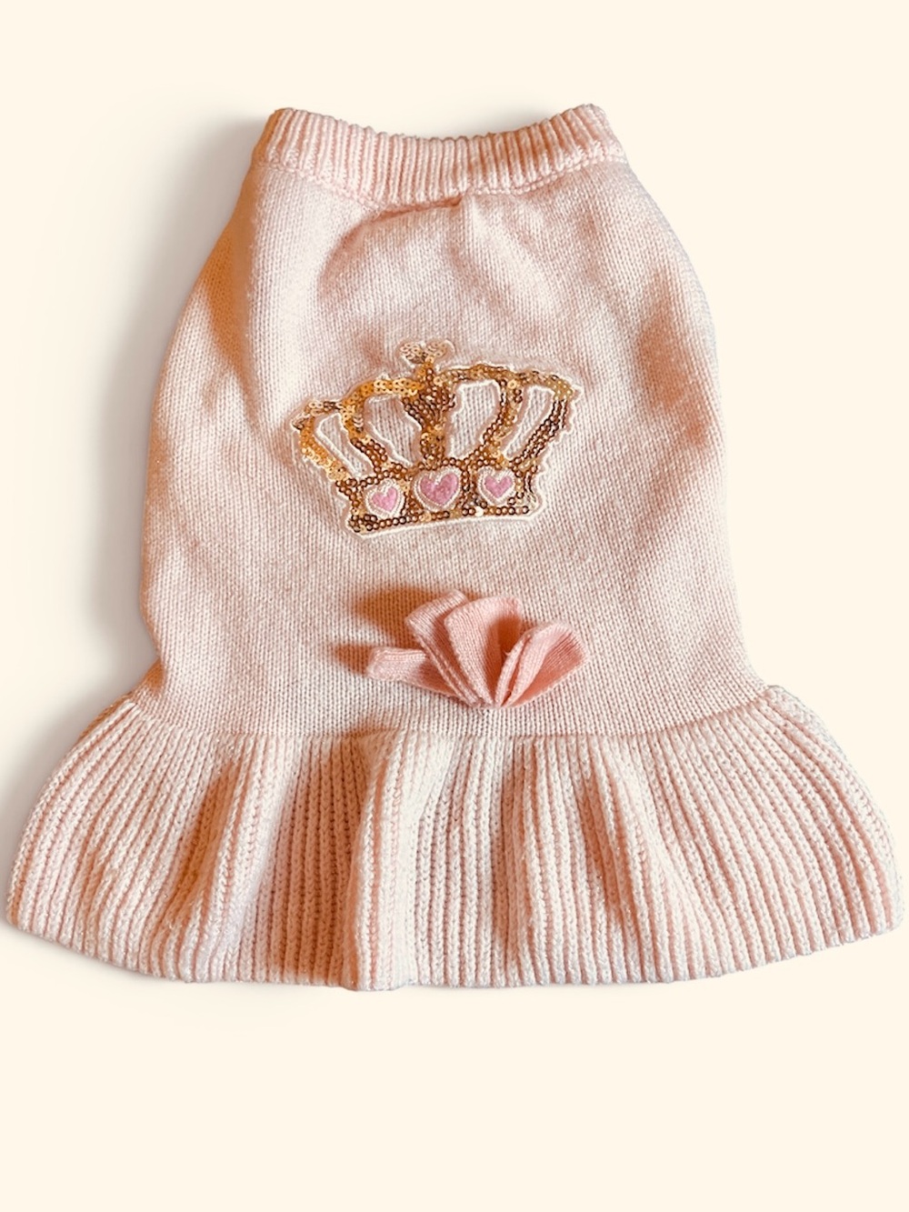 top paw Dog Pink Crown Knit Dress with Ruffle Hem size M